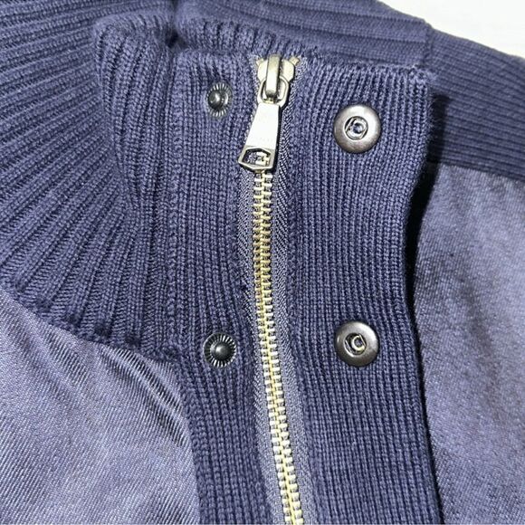 BR LT Indigo Denim Front Knit Full Zip Snap Front Mock Neck Cardigan - Picture 14 of 14